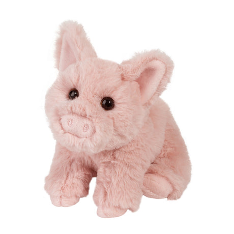 Soft and cuddly Pig Pinkie plush toy with embroidered snout, big brown eyes, and oversized ears, perfect for kids 24 months and up.