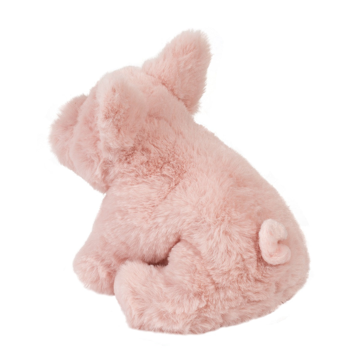 Pig Pinkie plush soft pink mini pig with curled tail and rounded body shown from the back.