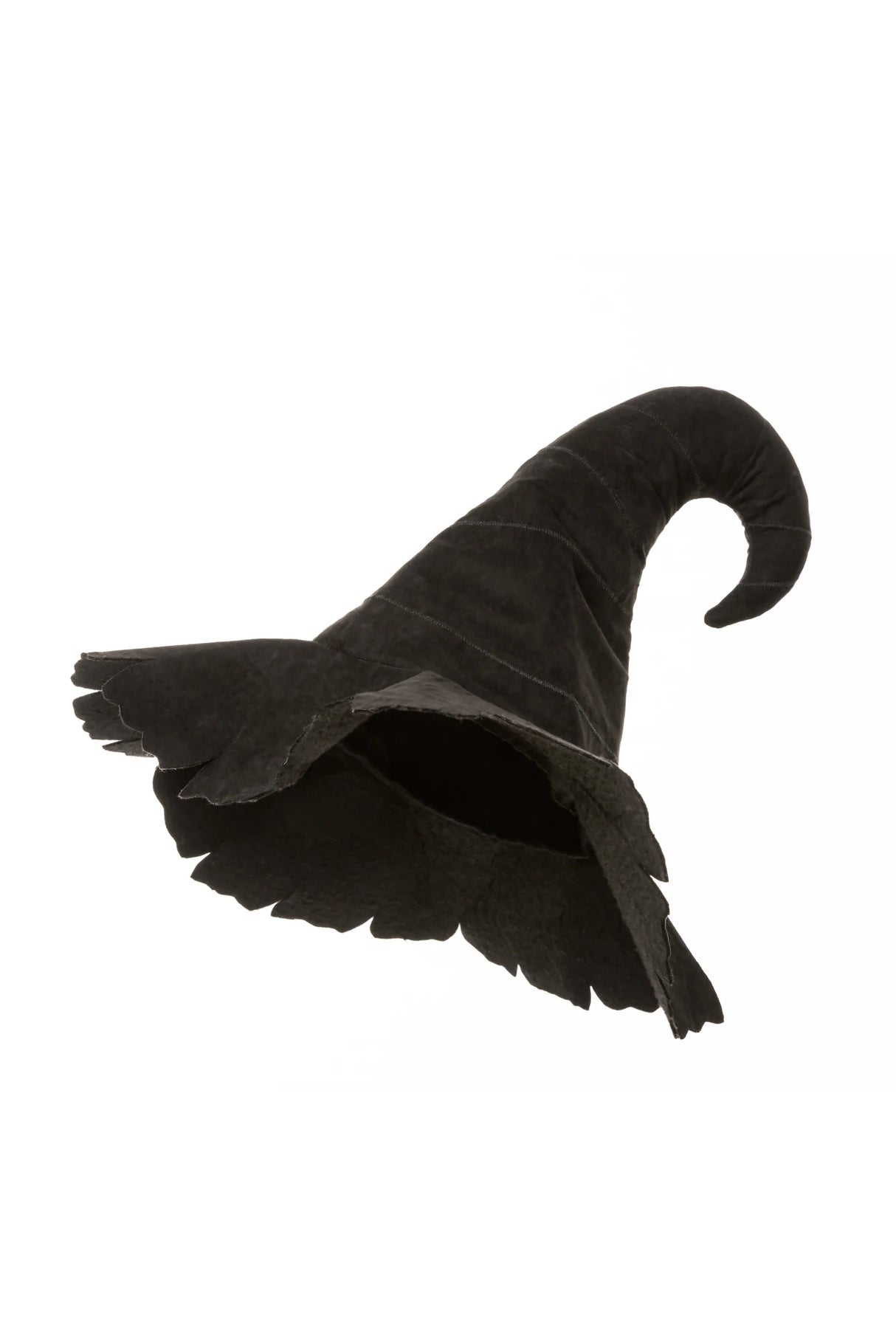 Mighty Witch Hat black supersized witch hat with curled tip and scalloped brim for spooky costumes.