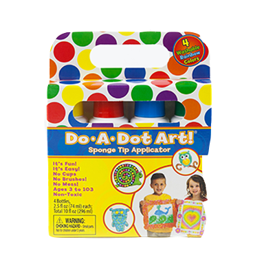 Do A Dot Art! Markers 4 pack rainbow washable dot markers with no spill bottles for easy, colorful kids art and crafts.