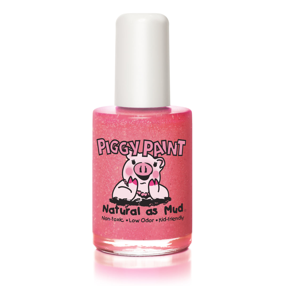 Nail Polish Shimmy Shimmy Pop by Piggy Paint, bright pink glitter, non-toxic, kid-friendly, water-based, cruelty-free polish.