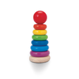 Stacking Ring with six colorful graduated rings on a wooden base, designed for educational play and skill development.