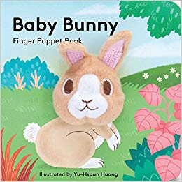 Baby Bunny with Finger Puppet board book featuring a plush bunny puppet and colorful nature illustrations for ages 0-2.