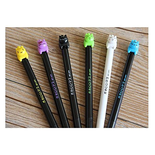 Cat Tail Gel Pen set featuring retractable gel ink pens with colorful cat-shaped tails and smooth 0.5mm black ink tips.
