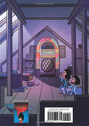 Jukebox featuring two girls in an attic with an old glowing jukebox and scattered vinyl records.