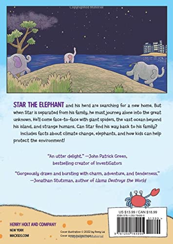Surviving the Wild: Star the Elephant cover shows Star and herd near ocean at night under starry sky.