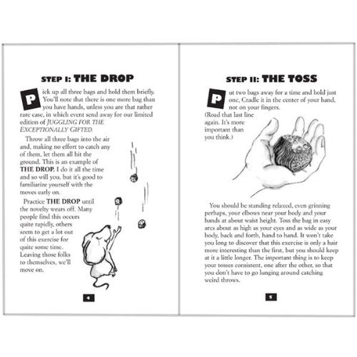 Open pages from Juggling for the Complete Klutz showing step-by-step illustrated juggling instructions for beginners.