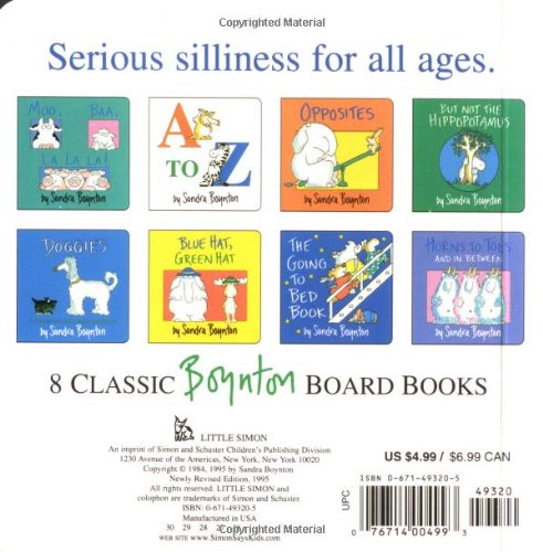 Blue Hat Green Hat cover shows two animals wearing hats in a colorful Sandra Boynton board book.