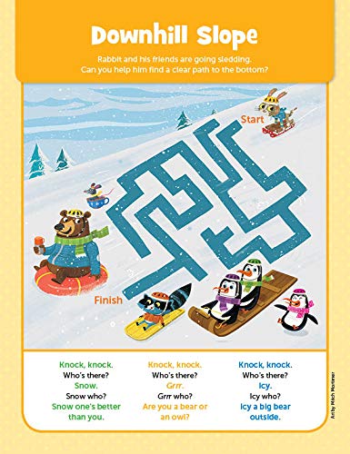 Jumbo Pad of My First Puzzles Downhill Slope maze with sledding animals and knock-knock jokes for young puzzlers.