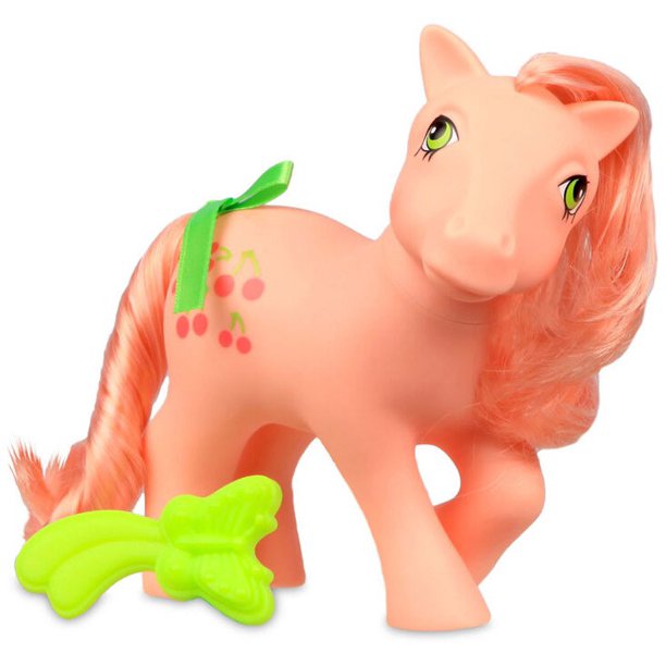My Little Pony | Earth Pony vintage style toy with shiny hair, cherry cutie mark, included comb, and green ribbon accessory.