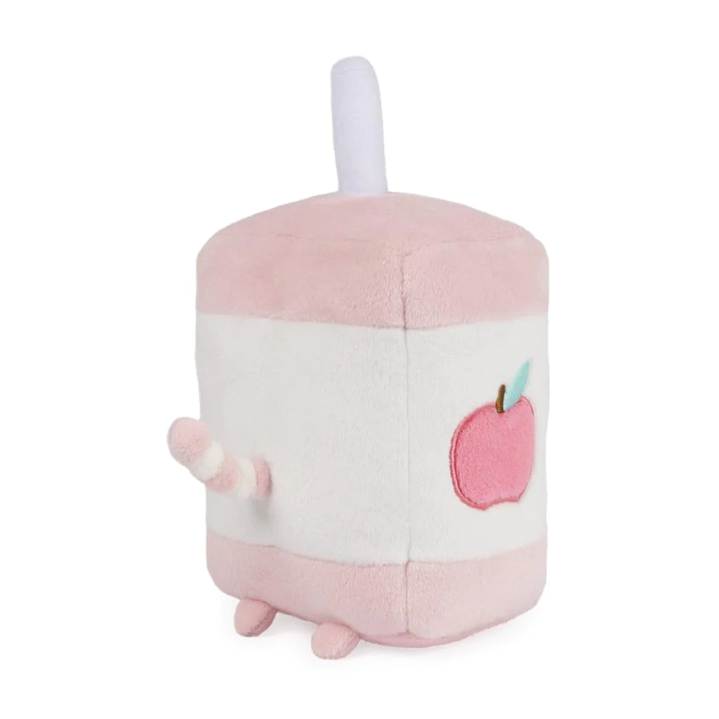 Pusheen Juice Box plush featuring soft pink and white colors with embroidered apple details and a straw.