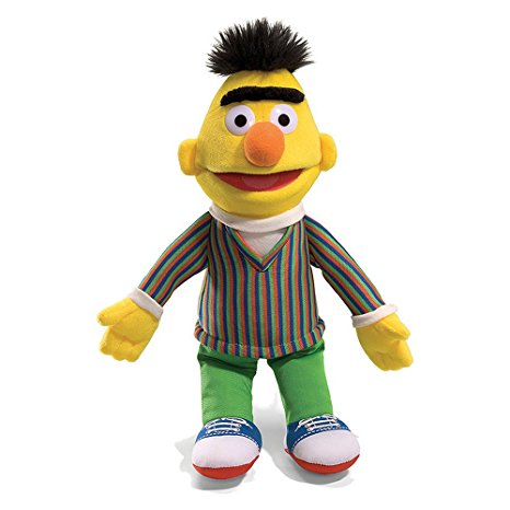 Bert plush doll with striped shirt and green pants, 14 inches tall, soft and perfect for Sesame Street fans.