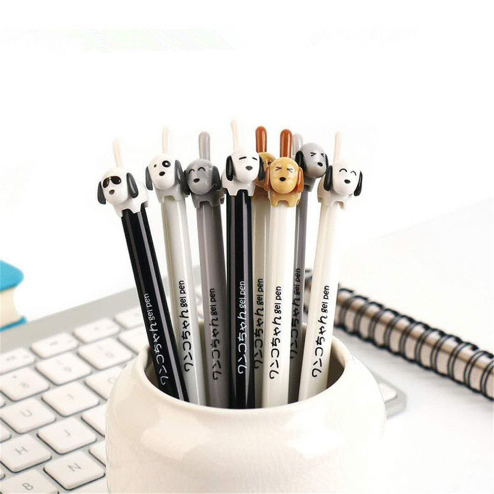Dog Tail Gel Pen with retractable gel ink and cute dog head tops, perfect for smooth and comfortable everyday writing.
