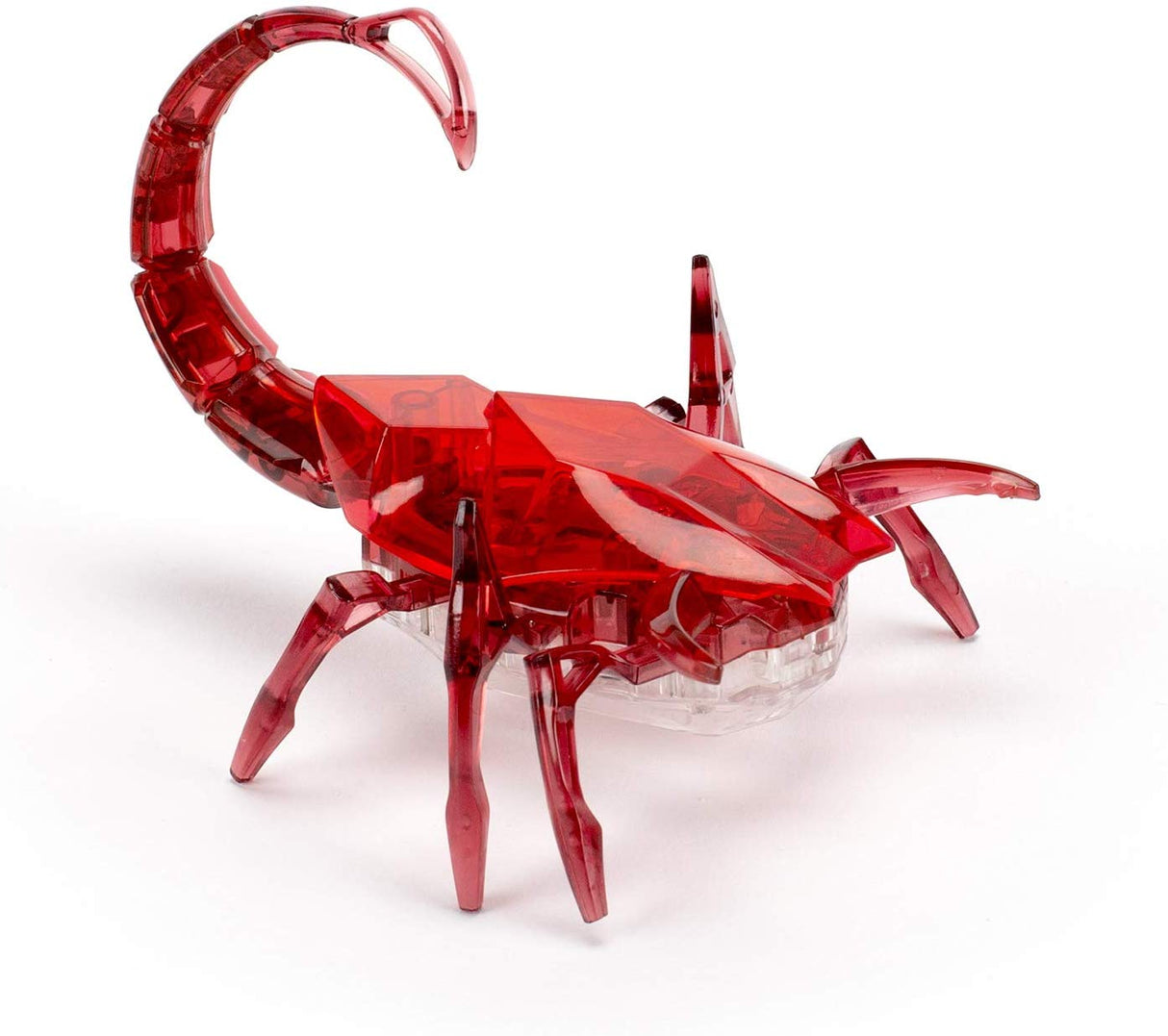 Hex Bots Scorpion in translucent red with bouncing tail and swinging claws, designed for fast, autonomous crawling fun.