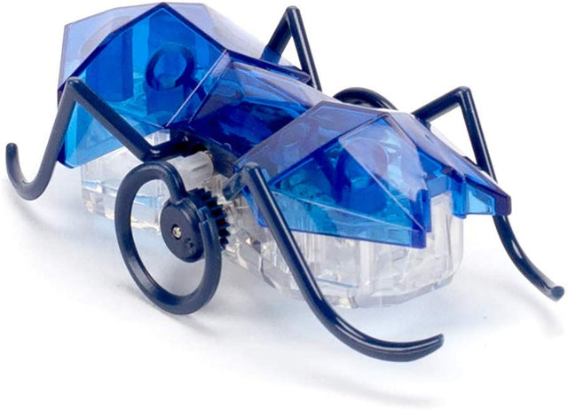 Hex Bots Micro Ant toy in blue with motorized legs designed to scurry quickly across various surfaces for fun play.