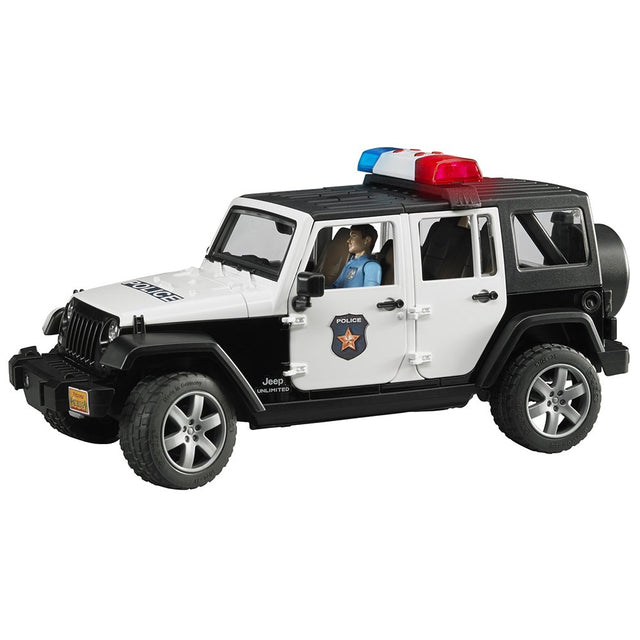 Jeep Wrangler Unlimited Rubicon Police toy vehicle with detailed doors, roof, and police lights for kids 4+ years.