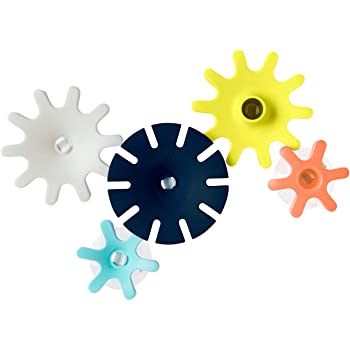 COGS Water Gears colorful spinning bath toys that suction to walls for water-powered playtime fun.