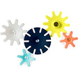 COGS Water Gears colorful spinning bath toys that suction to walls for water-powered playtime fun.