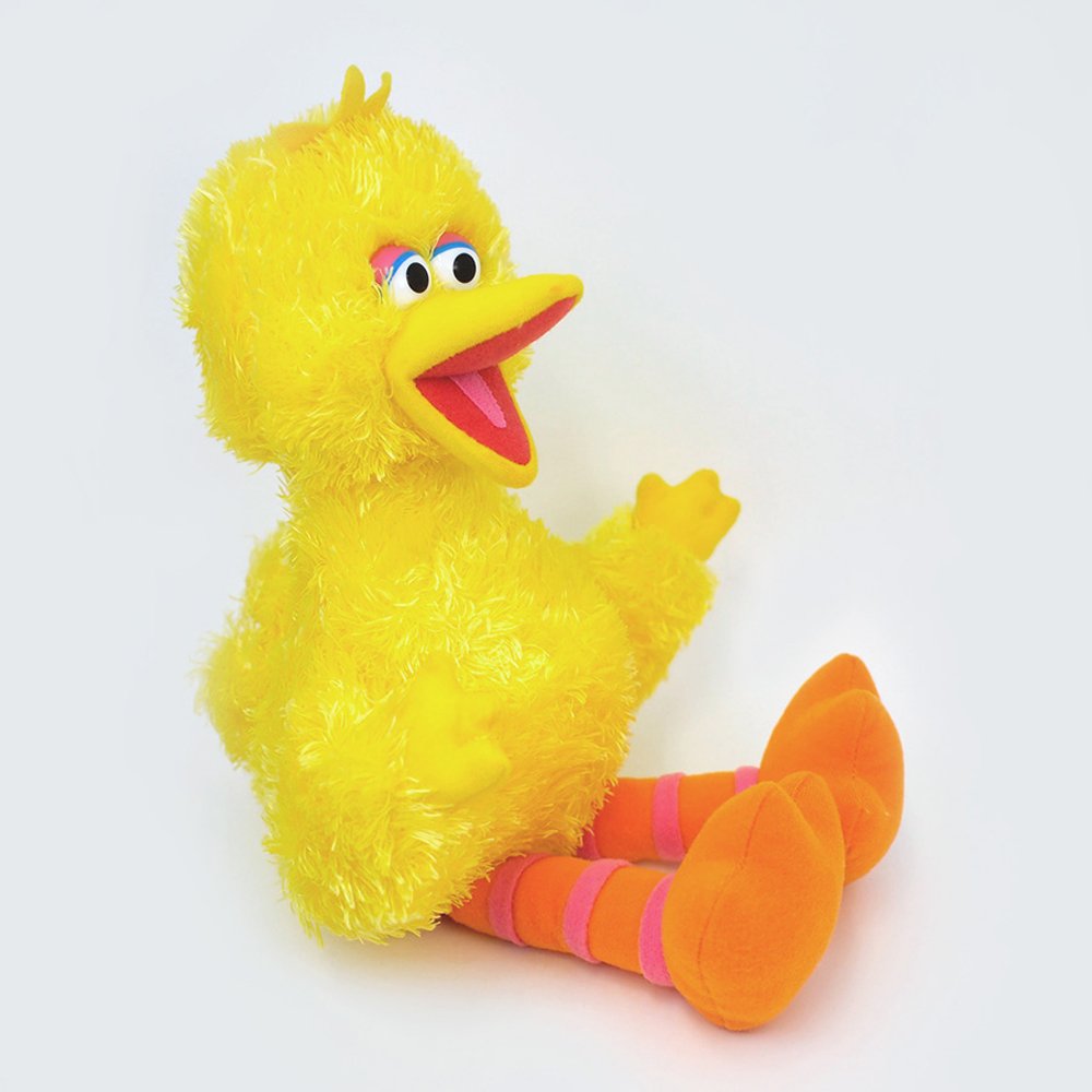Big Bird plush sitting, 14-inch soft yellow Sesame Street character perfect for cuddling and room decor.