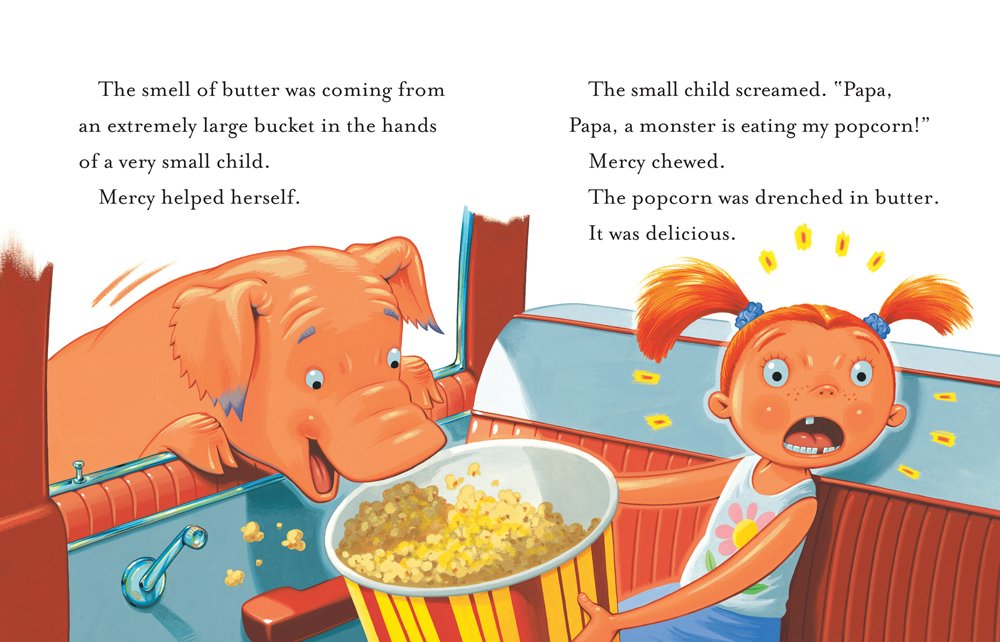 Mercy Watson Something Wonky This Way Comes shows Mercy the pig stealing buttered popcorn from a surprised child.