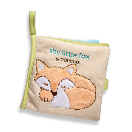 Shy Little Fox Soft Book with plush fabric, featuring a sleeping fox design and interactive pages for babies.