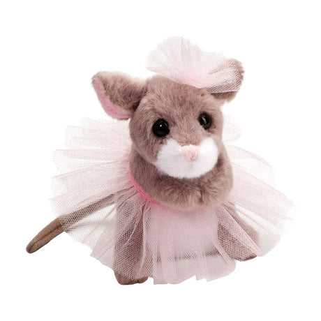 Mouse in Tutu TippyToe plush mouse in pink tutu and bow with soft gray fur and embroidered pink nose.