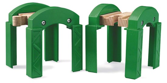 Stacking Supports green bridge piers for building multi-storey BRIO railway bridges and tunnels, perfect for ages 3+.