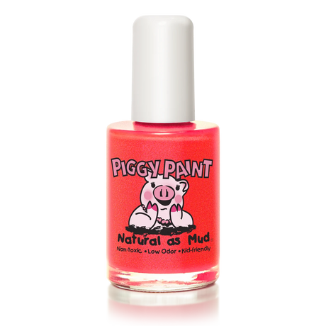 Nail Polish Drama bright neon red orange Piggy Paint bottle, non-toxic, kid-friendly, water-based, and cruelty-free polish.