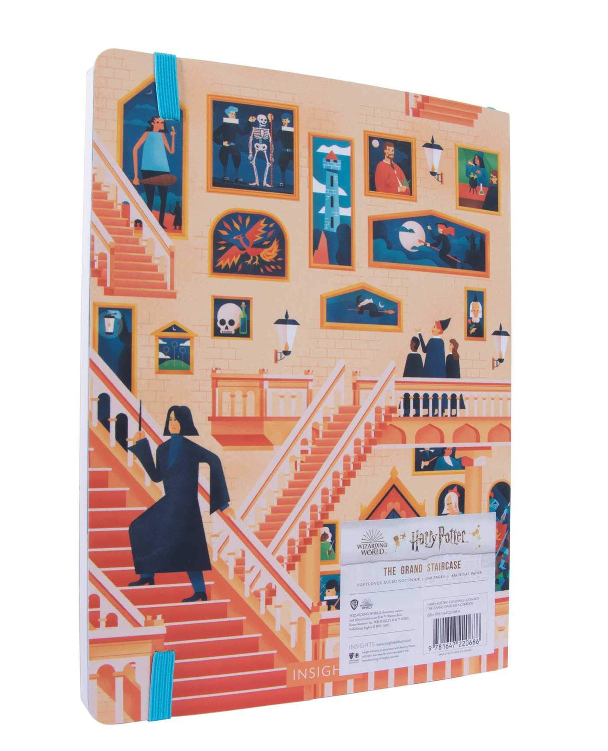 Hogwarts Grand Staircase Notebook softcover with whimsical Harry Potter artwork, ribbon placeholder, elastic band, 240 ruled pages.