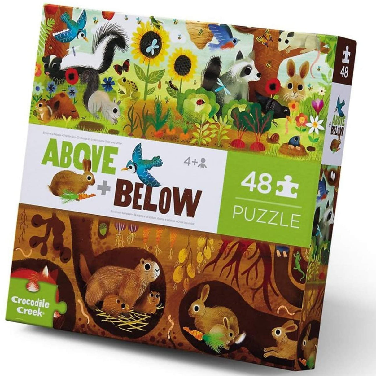 48pc Above & Below Backyard Floor Puzzle showing animals above and below ground, encouraging curiosity and observation for ages 4+