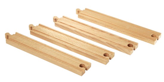 Set of four wooden Long Straight Tracks pieces for extending train railway, perfect for creative play ages 3 and up.
