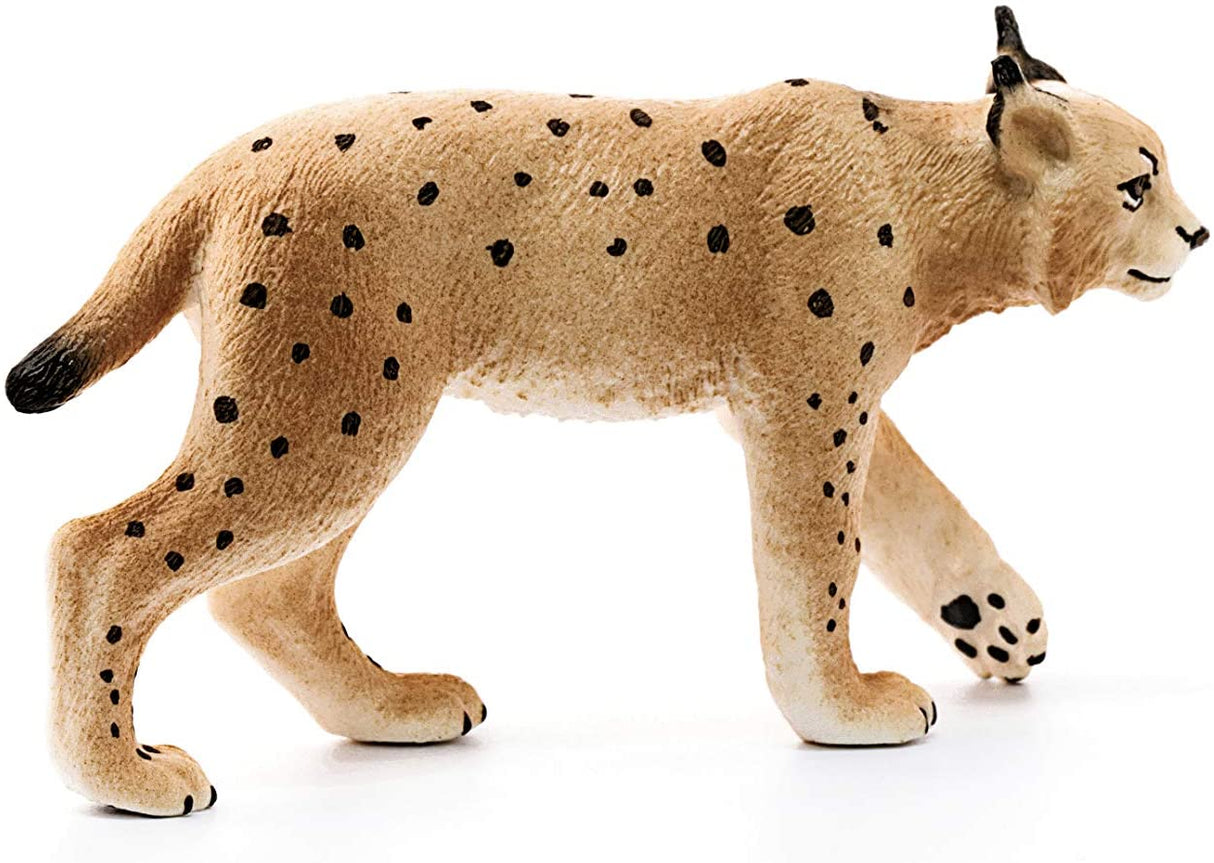Lynx plush toy with ear tufts and spotted fur, designed for children ages 3 to 8, measuring 3.62 x 1.18 x 1.97 inches.