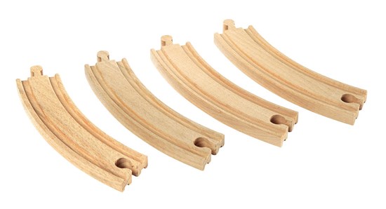 Large Curved Tracks wooden railway pieces for building fun and adventurous train curves, suitable for ages 3 and up.