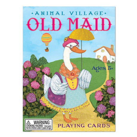 Animal Village Old Maid playing cards with charming illustrated duck in village setting for ages 5 and up.