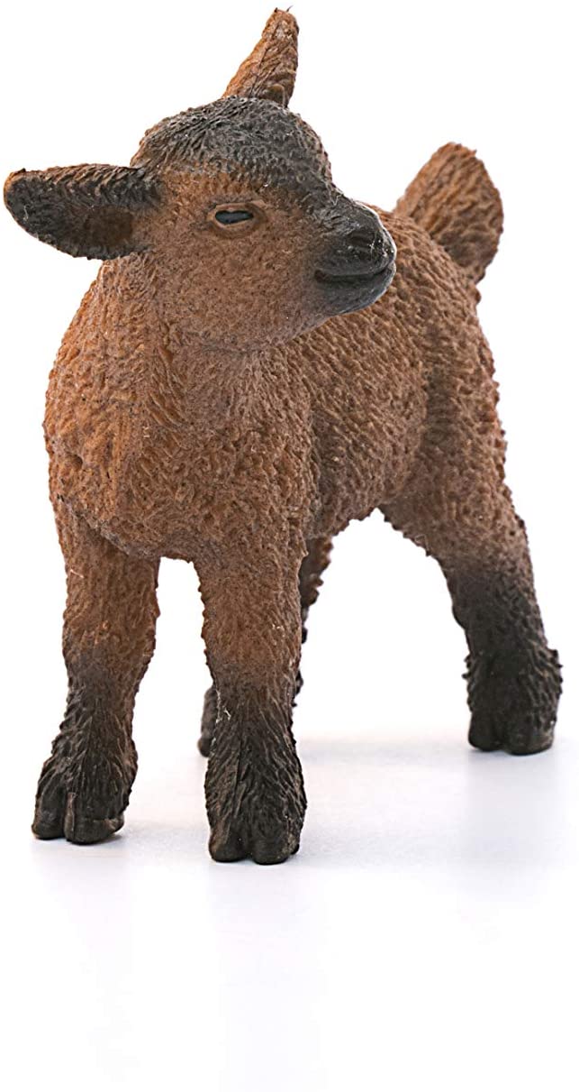 Goat Kid figurine showing detailed brown textured fur and small black hooves standing on white background.