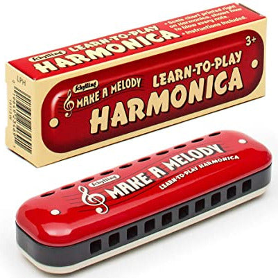 Learn to Play Harmonica in key of C with easy music chart, pocket-sized and perfect for beginners aged 3 and up.