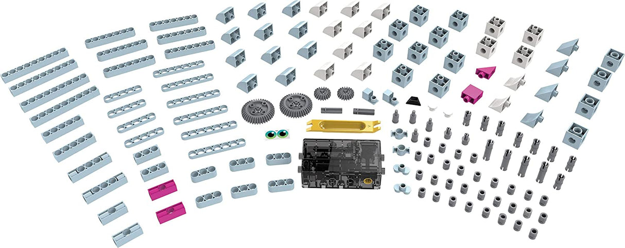 Robot Safari mechanical engineering kit parts laid out for building motorized robotic animals and models.