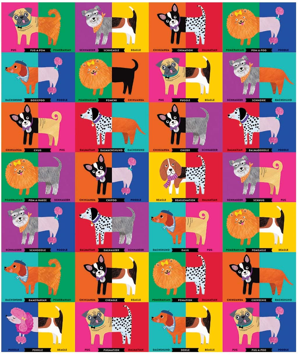 Mix the Mutts! board game featuring colorful mixed dog illustrations with hexagon tiles and playful combinations.