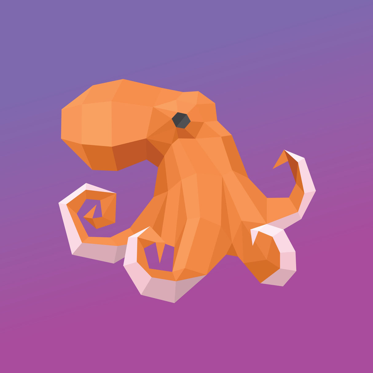 Kids Paint by Sticker Under the Sea features a low-poly style orange octopus illustration on a purple gradient background.