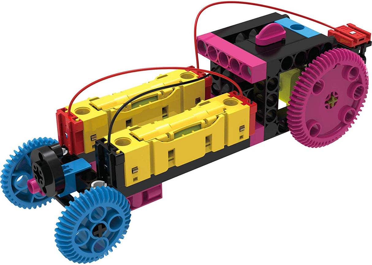 Easy Electric Circuits motorized model with colorful gears and sliding connectors for hands-on electrical learning.