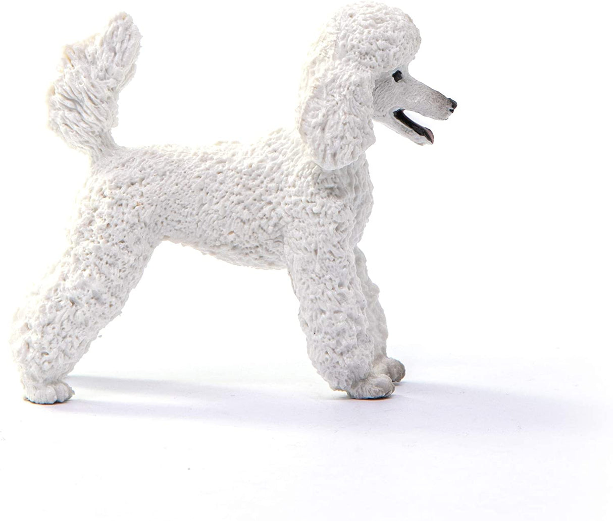 Poodle figurine with lifelike white curly coat, detailed design, perfect for kids 3-8 and animal toy collections.