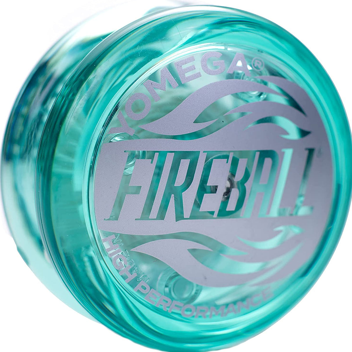 Yoyo | Fireball in translucent blue with silver flame design, perfect for intermediate players mastering tricks.