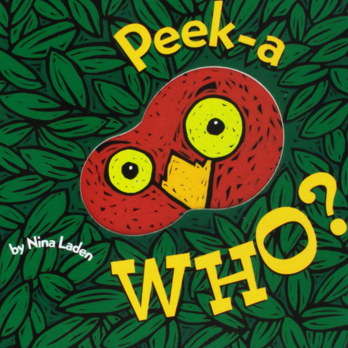Peek-a Who? board book cover with colorful owl illustration peeking through green leaves for toddlers ages 1-3.