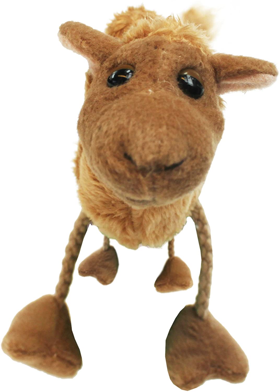 Camel Finger Puppet made of soft plush with braided legs, designed for imaginative play and ages 1 and up.