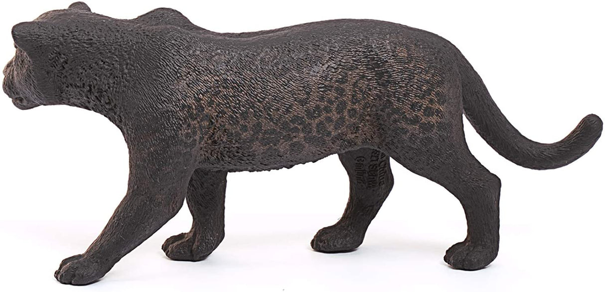 Black Panther toy showing detailed black coat and subtle flower-shaped markings, size 4.6 x 1.3 x 2 inch.