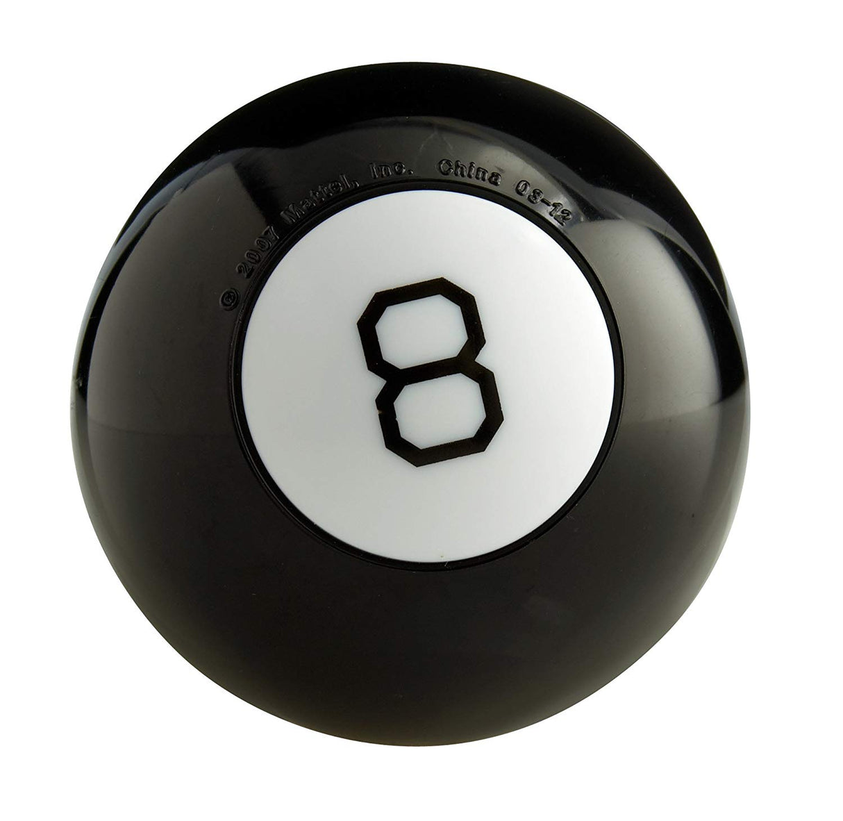 Classic black Magic 8 Ball showing the number 8 on top, a fun toy for yes or no questions.
