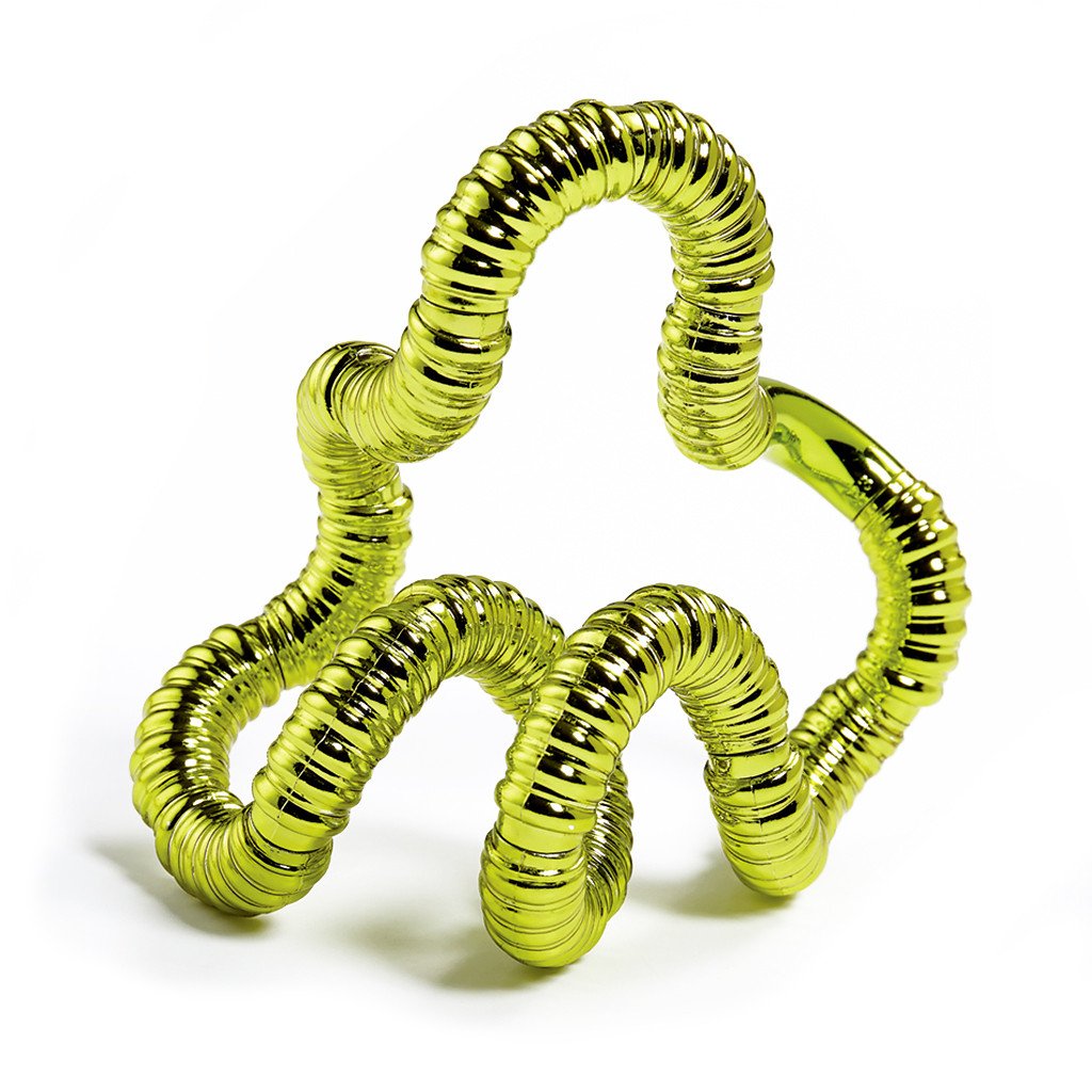 Tangle | Jr Textured Metallic bright shiny tactile fidget toy in metallic yellow for ages 3 and up.