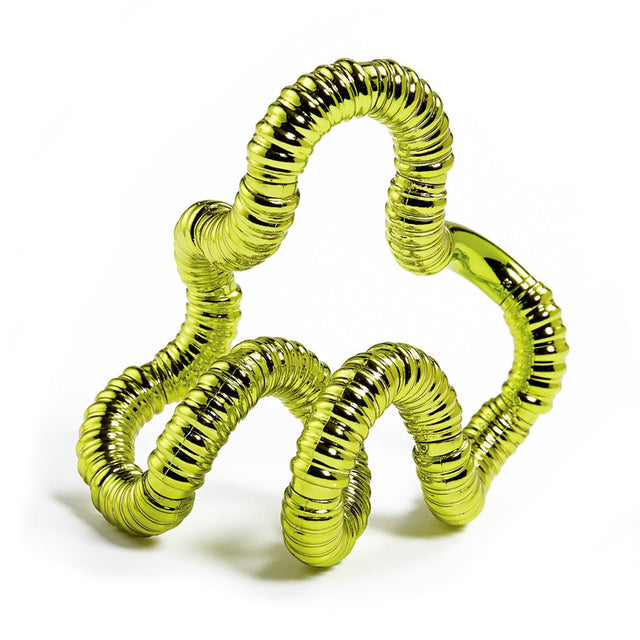 Tangle | Jr Textured Metallic bright shiny tactile fidget toy in metallic yellow for ages 3 and up.