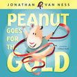 Cover of Peanut Goes for Gold showing a joyful guinea pig performing rhythmic gymnastics with a red ribbon.
