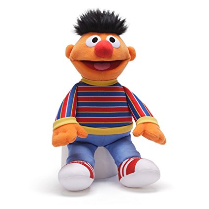 Ernie plush 13.5 inch tall featuring accurate costume details and soft material perfect for Sesame Street fans.